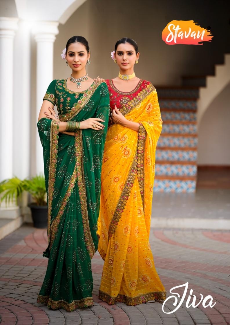 stavan jiva series 1001 to 1010 georgette hit design best saree in wholesale surat