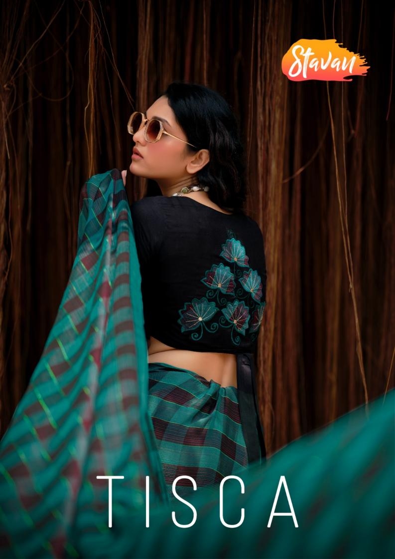 stavan tisca series 1001 to 1010 raymond weaving checks stylish saree in wholesale surat