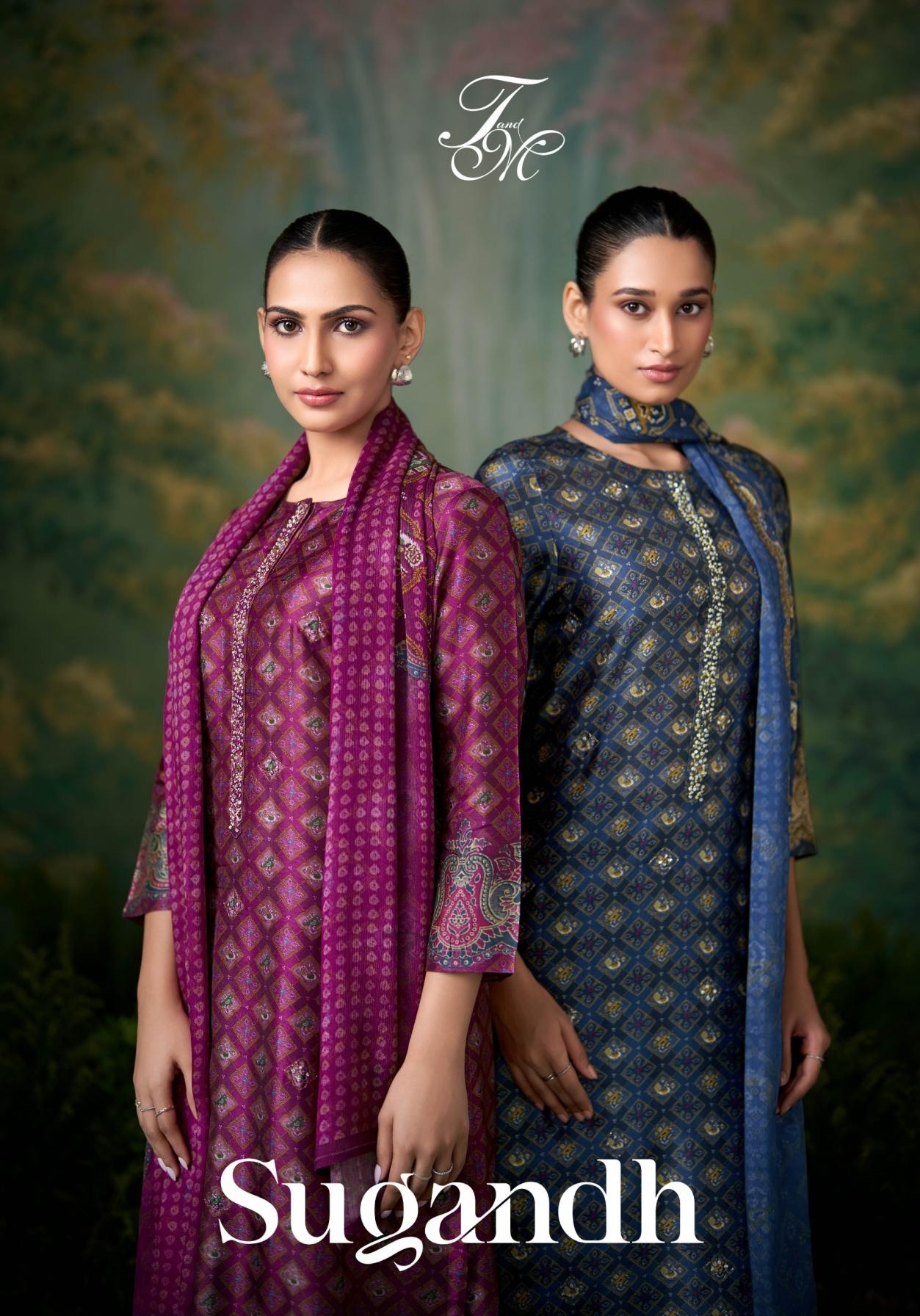 t & m designer sugandh sahiba series 1532 to 1589 bemberg silk in wholesale surat