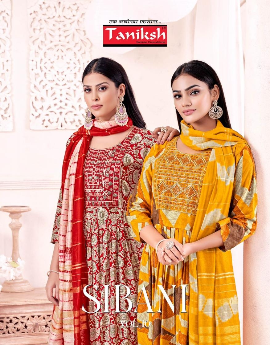 taniksh sibani vol 10 series 10001 to 10010 fully stitch rayon unique suit in wholesale surat
