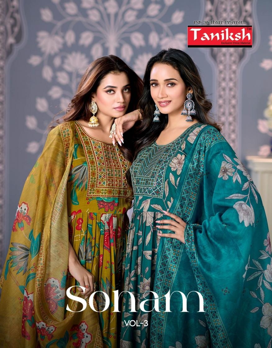 taniksh sonam vol 3 series 3001 to 3008 vertical fully stitch suit in wholesale surat