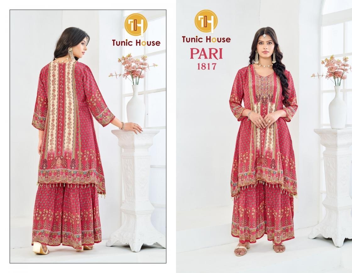 TUNIC HOUSE PARI SHARARA NATURAL CREPE DESIGNER SALWAR KAMEEZ SUIT COMBO SET IN WHOLESALE SURAT
