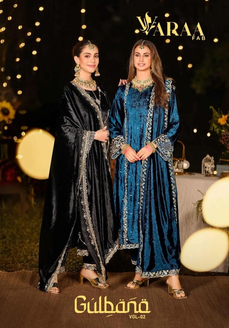 varaa fab gulbana vol 2 series 1901 to 1904 viscose velvet designer suit in wholesale surat