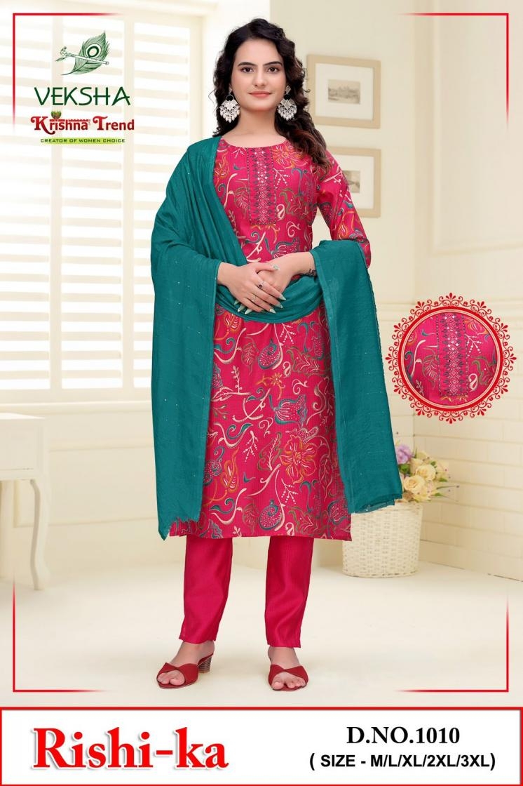 veksha krishna trend rishi-ka series 1001 to 1016 berline readymade amazing combo suit in wholesale surat