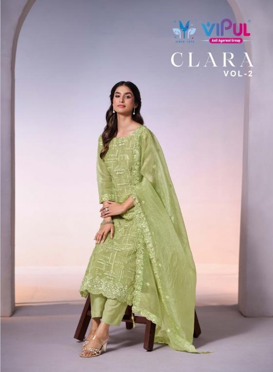 vipul clara vol 2 series 6491 to 6496 dolomite organza trendy salwar kameez in wholesale surat