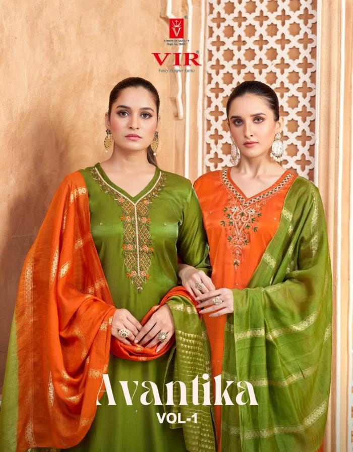 vir launch avantika vol 1 series 1001 to 1008 glass roman full stitch suits in wholesale surat