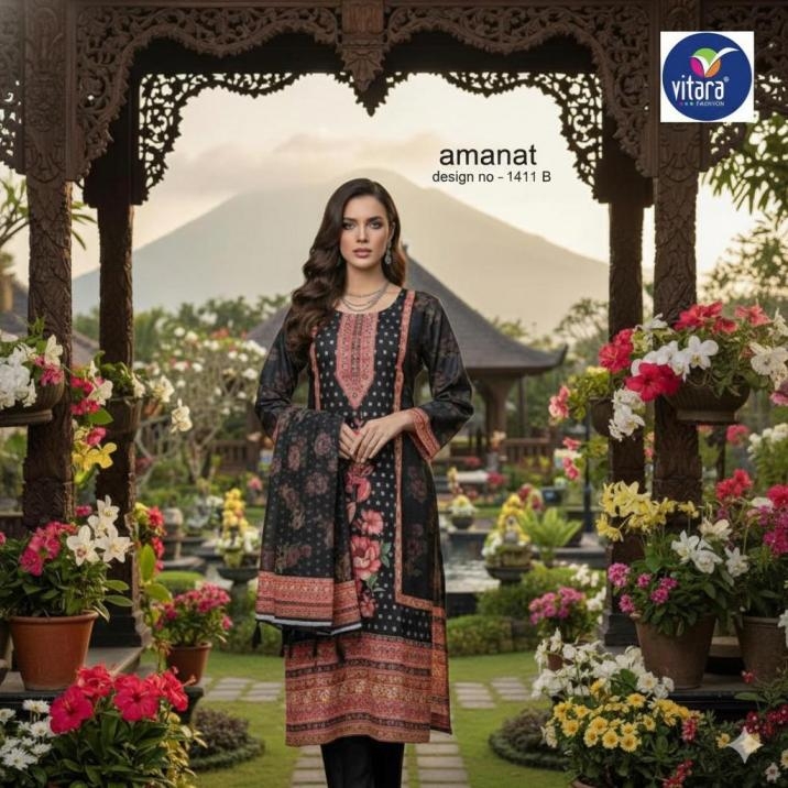 vitara fashion amanat series 1411A to 1411D muslin weaving jacquard fully stitch pakistani combo suit in wholesale surat