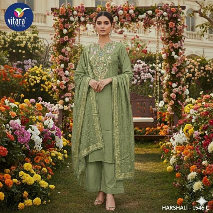 vitara fashion harshali 1546 A to E roman fully stitch unique combo suit in wholesale surat