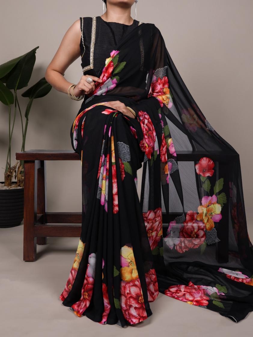 ynf7009 chiffon floral printed elegance saree in wholesale surat