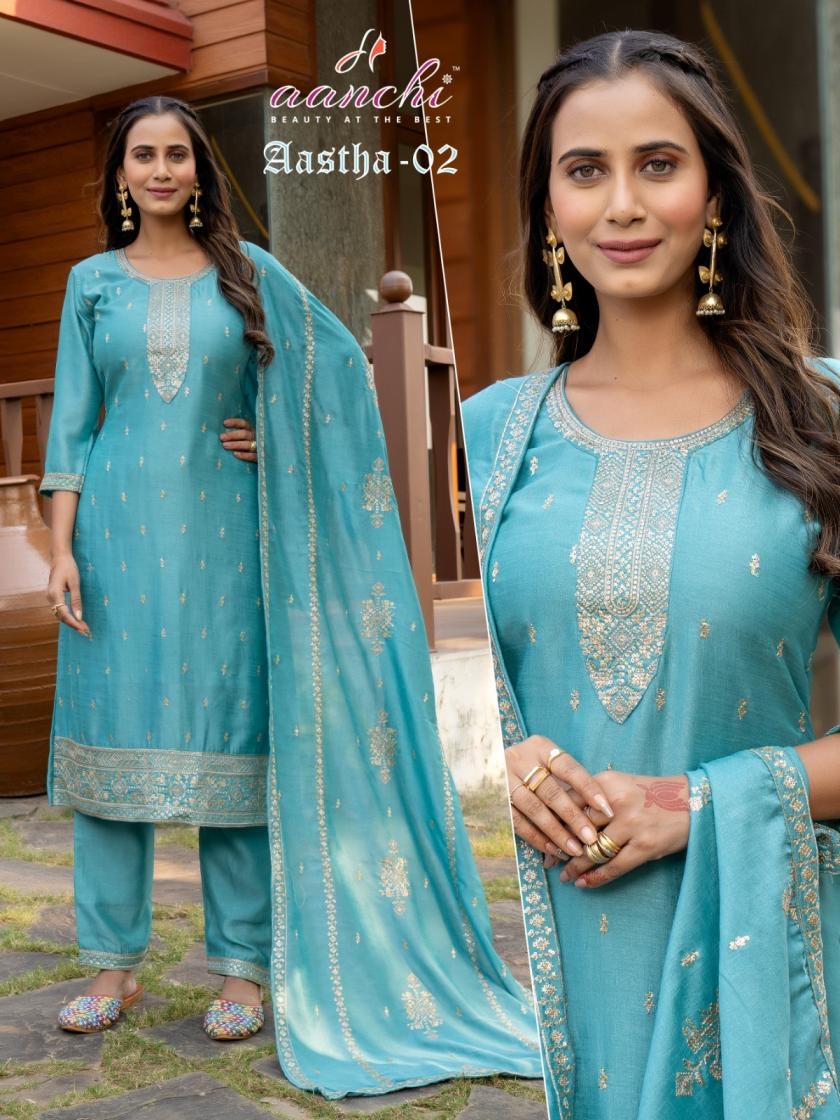 aanchi aastha series 01-03 vichitra silk wholesale readymade suit in surat