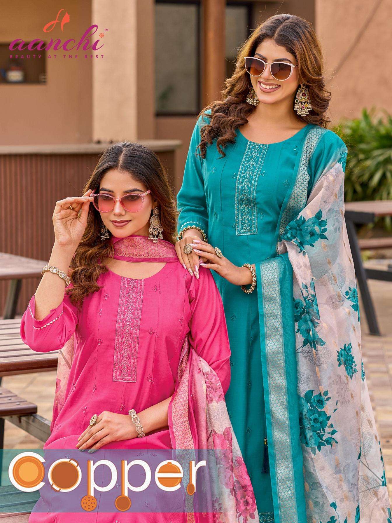 aanchi copper Roman Silk wholesale readymade suit 