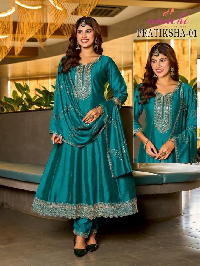 aanchi pratiksha series 01-02 vichitra silk wholesale suit in surat