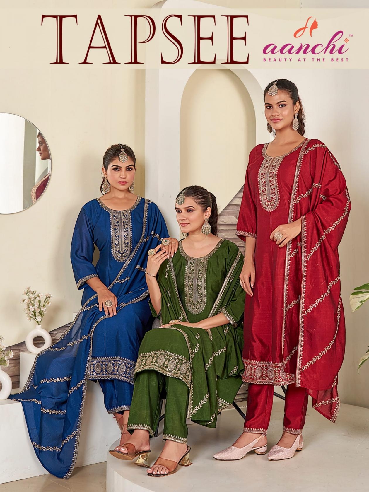 aanchi tapsee vichitra silk wholesale readymade suit in surat