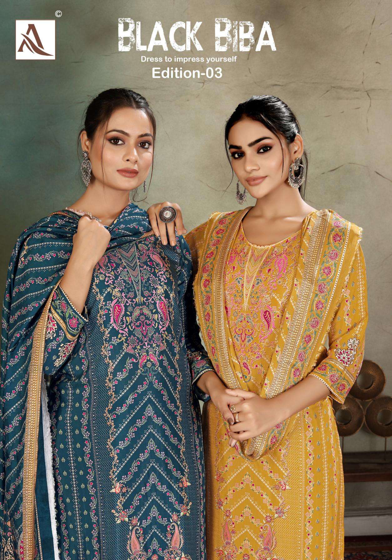 alok suits black biba vol 3 series 2568681-2568684 viscose muslin wholesale suit 