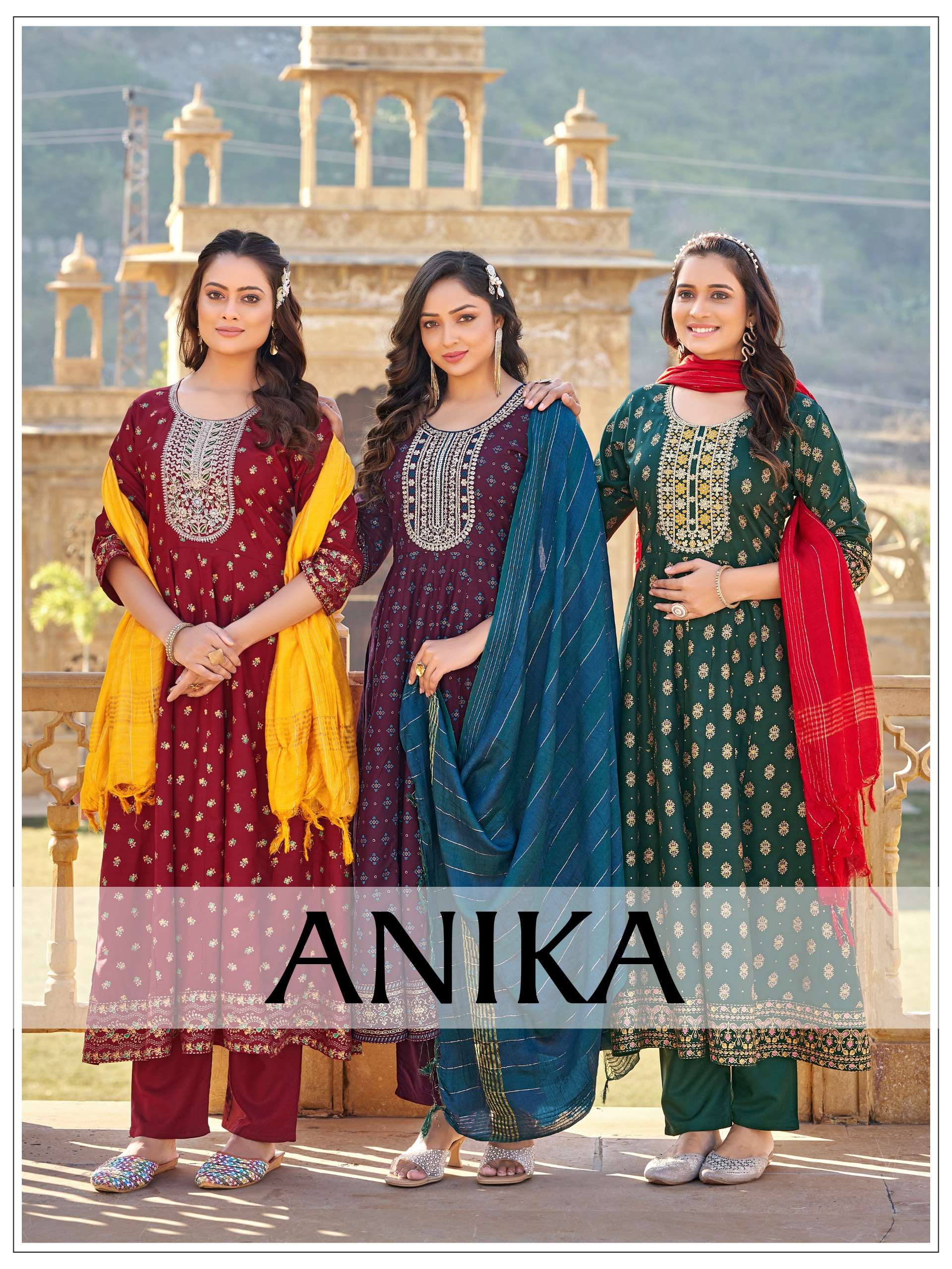 ANIKA 14KG RAYON WITH HEAVY SEQUENCE EMBROIDERY wholesale suit