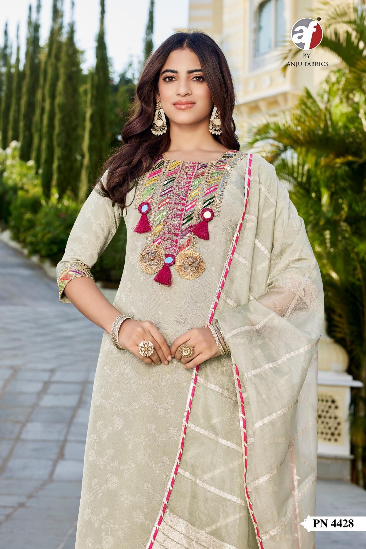 anju fab pn 4426-4428 tissue shimmer wholesale suit in surat