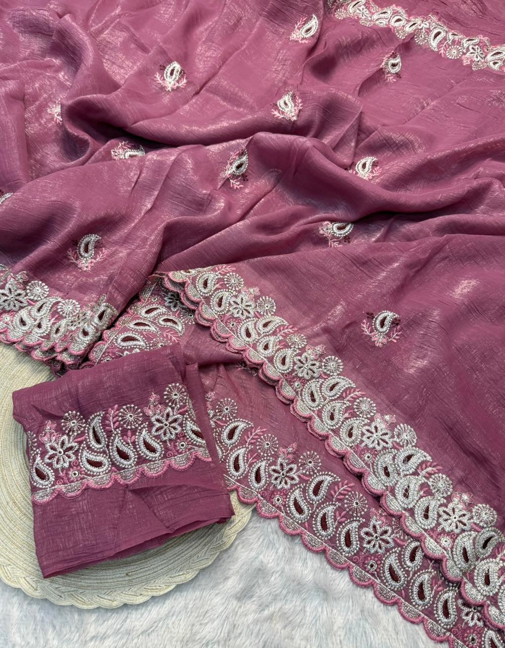 Asp-023 Crunchy Silk Fabric Saree With Fancy Thread work