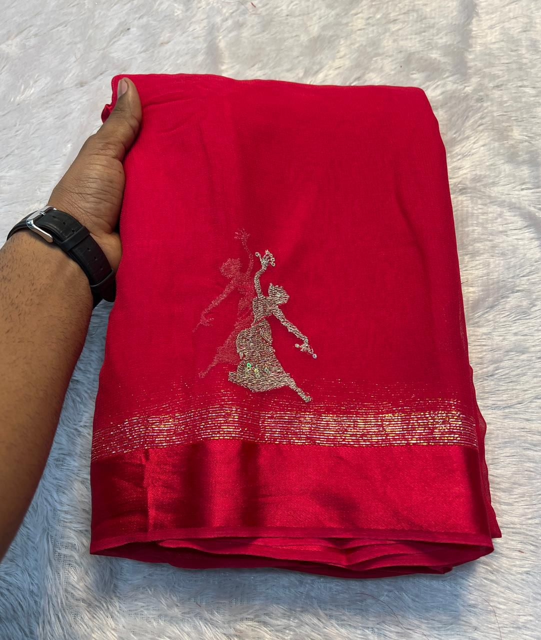 Asp-12 Soft Crunchy Silk Fabric Saree With Fancy Sequince & Thread ? Embroderiy Work 