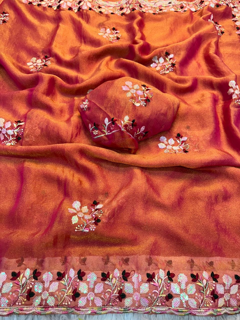 Asp Nc Moss Silk Saree With Fancy Sequince Embroderiy Work 