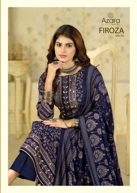 azara radhika fashion firoza vol 3  series 86001-86004 pure viscose rayon wholesale suit