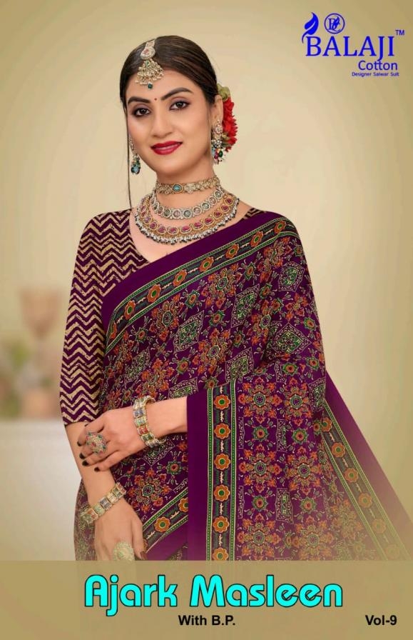 balaji cotton ajark bandhani masleen vol 9 series 901-910 cotton wholesale saree