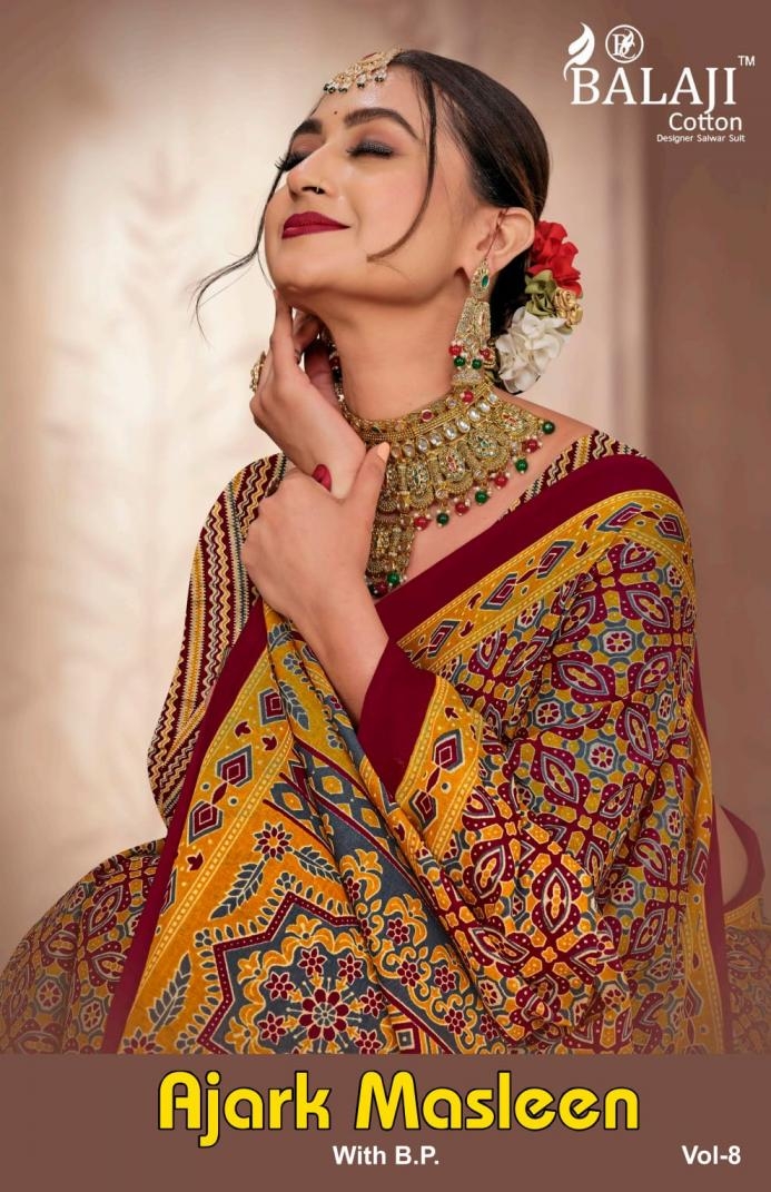 balaji cotton ajark masleen vol 8 series 801-810 cotton wholesale saree