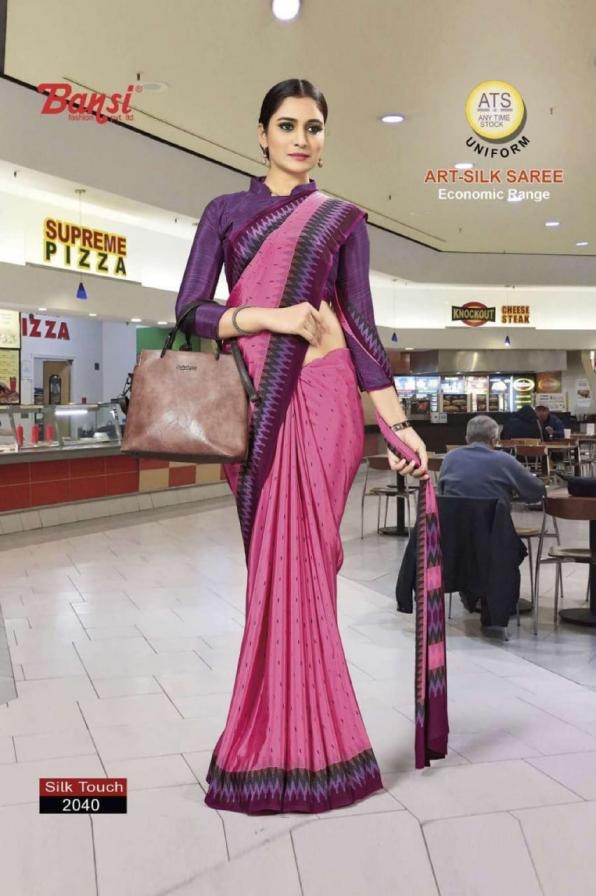 bansi launch silk touch crape amazing uniform sarees