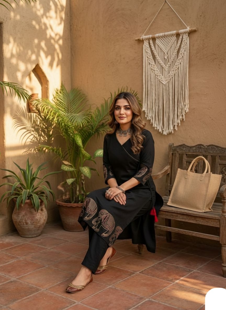 Black elephant HEAVY PREMIUM MASLEEN Febric wholesale kurti 