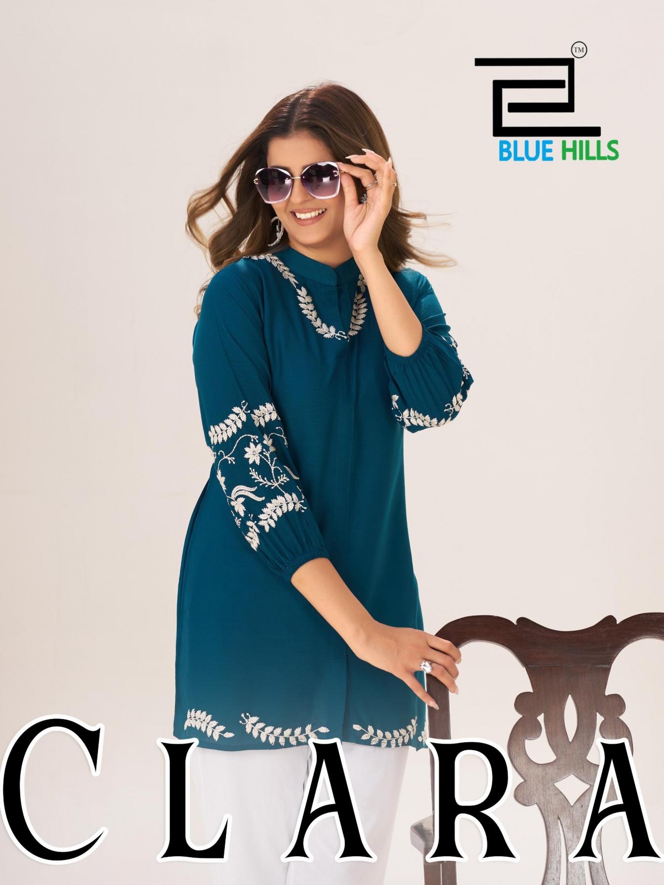 blue hills clara series 1001-1004 rayon embroidery work wholesale kurti