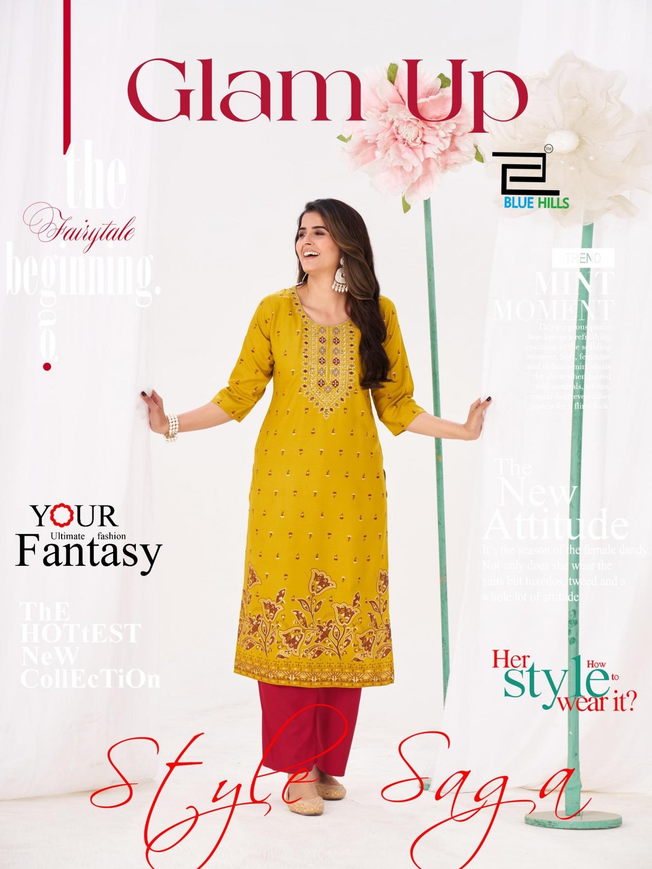 blue hills glam up series 5133-5138 rayon wholesale kurti with plazzo