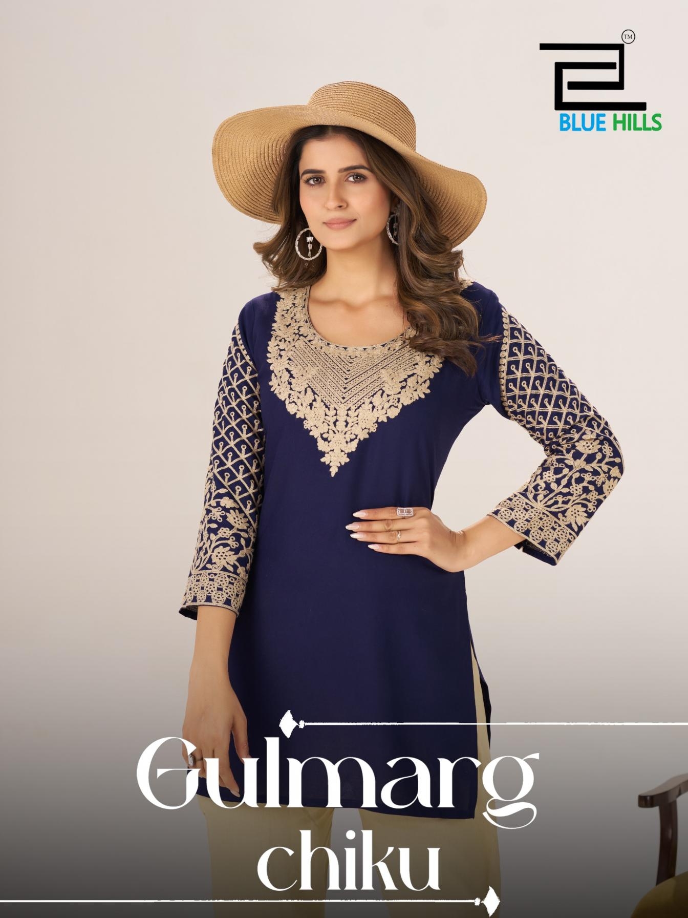blue hills gulmarg chiku series 101-104 RAYON wholesale kurti in surat