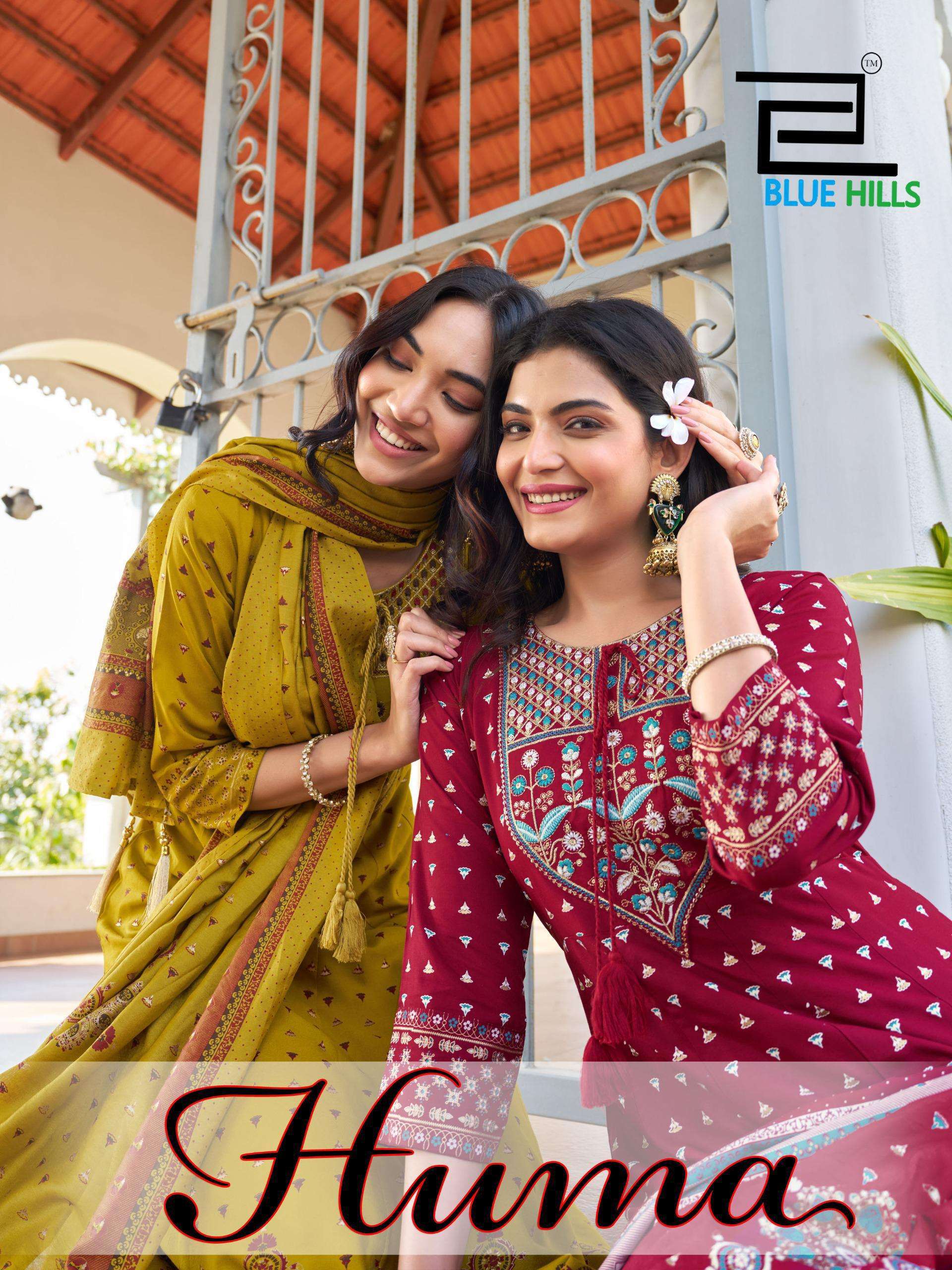 blue hills huma series 5018-5023 rayon  wholesale readymade suit in surat