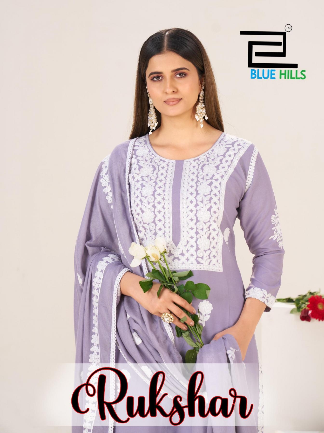 blue hills rukshar series 5053-5056 rayon readymade suit 
