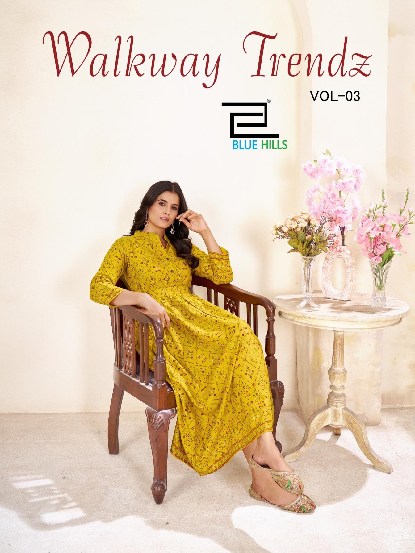 blue hills walkway trendz vol 3 series 3001-3008 rayon wholesale kurti 