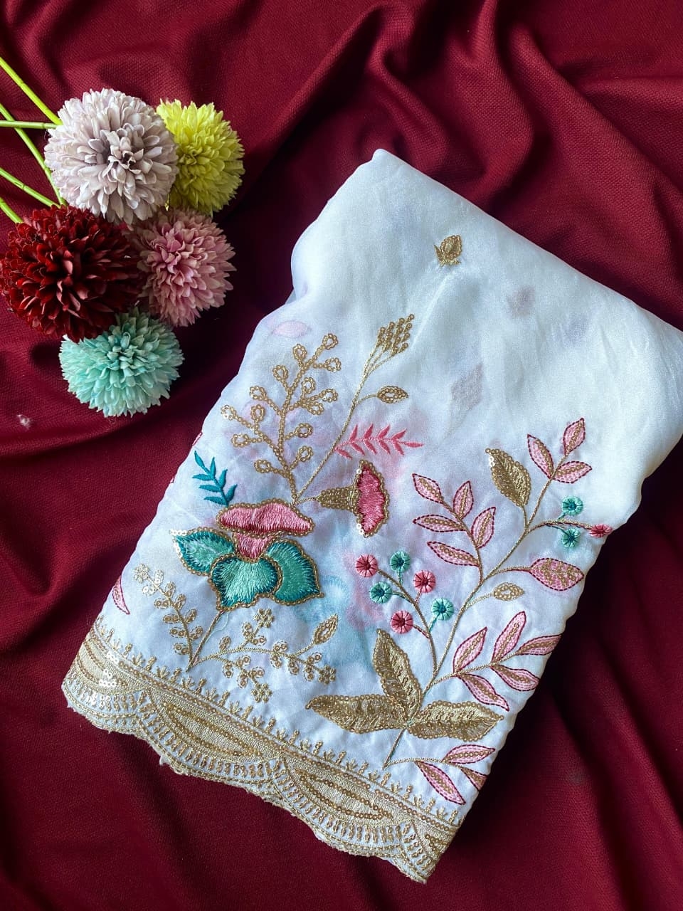 BT-53 1032 Pure georgette chiffon saree with beautiful embroidery 