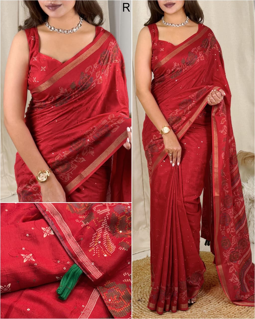 BT-56 mul cotton Thread work with sequins in zaal pattern in full saree