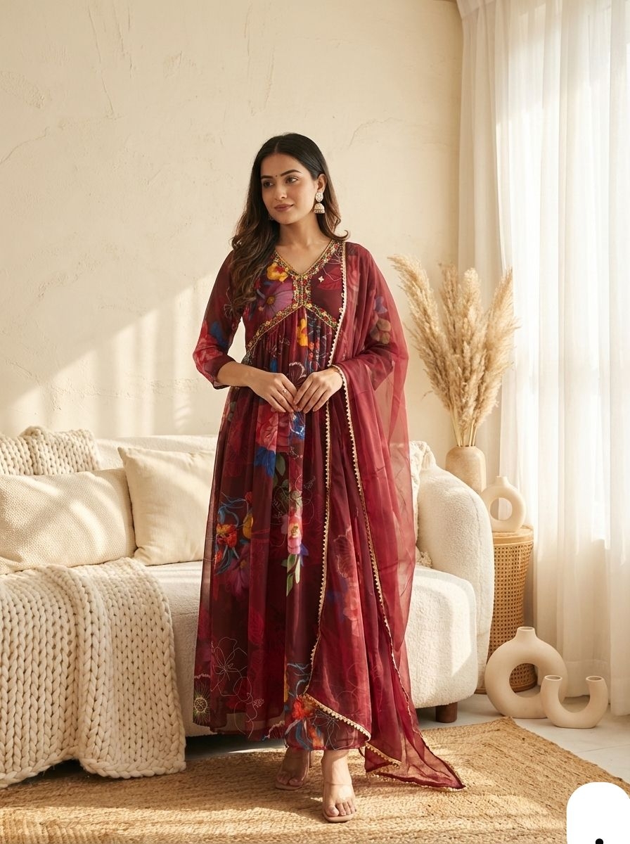 bt06 georgette Fabric with sequence embroidery work kurti with dupatta