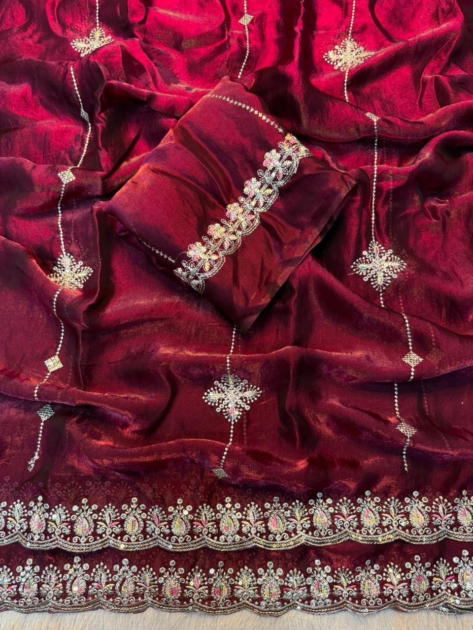 btm-227 Space Silk Saree With Fancy Multi Thread & Sequince Embroderiy Work 