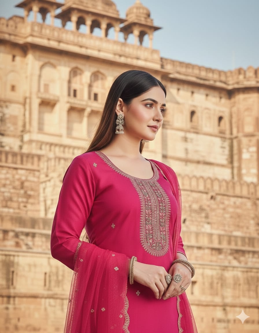 DEVIKA SILK BLEND WITH EMBRODEIRY WORK wholesale suit in surat 