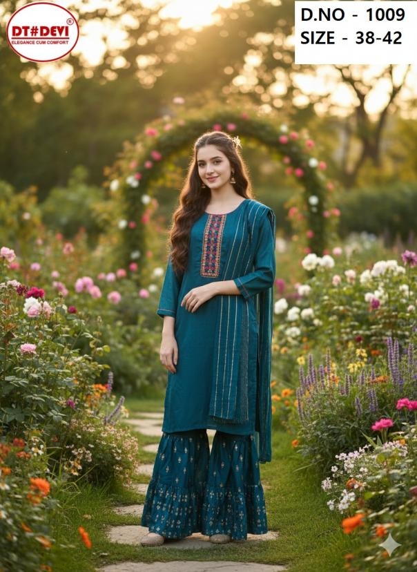 dt devi 1009 fully stitch glass silk diamond kids sharara kurti dupatta