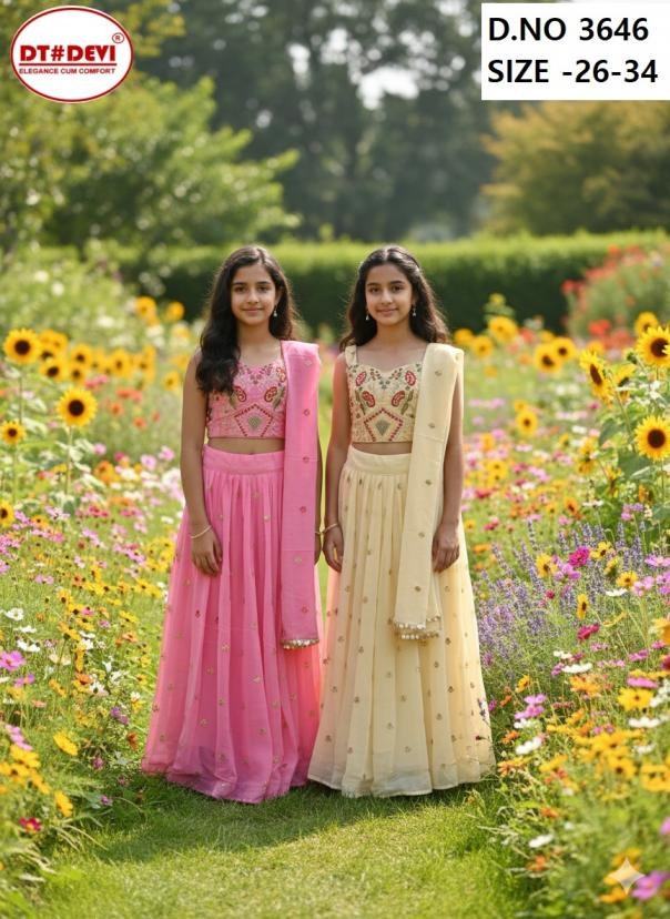 dt devi 3646 georgette fully stitch classic combo kids lehenga