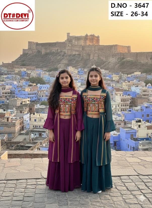 dt devi 3647 blooming gorgette full stitch combo kids 3pcs suit