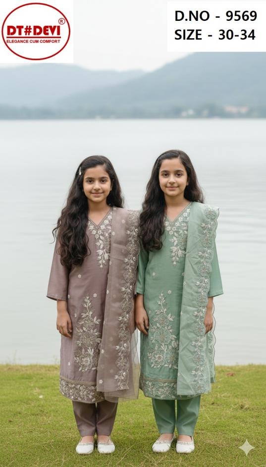 dt devi 9569 fully stitch unique roman silk combo kids dress