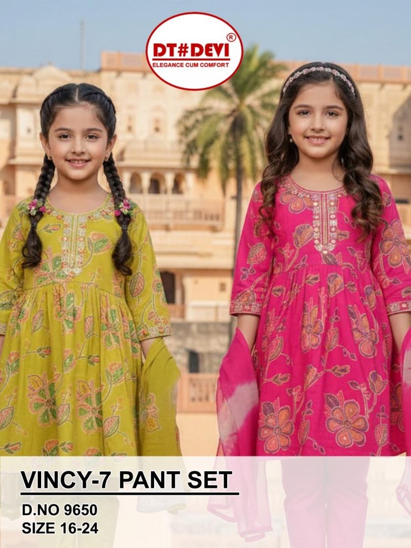 dt devi vincy vol 7 roman silk 9650 full stitch combo kids dress