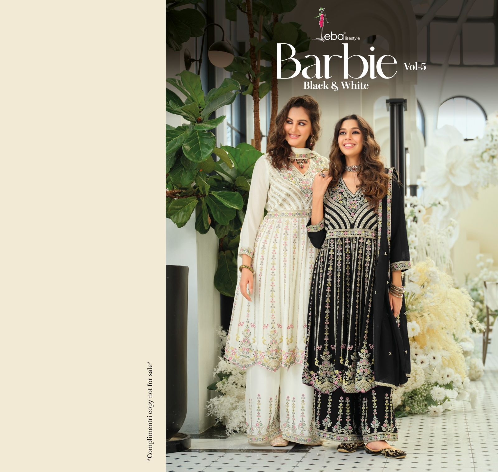 eba Barbie - 5 black & white hevey Chinon with emboidery work wholesale suit 