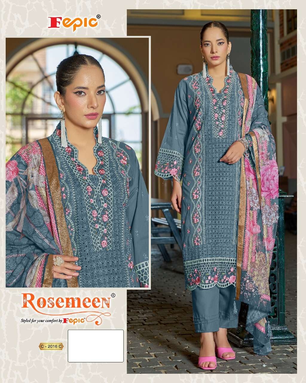 Fepic Rosemeen C- 2016 Cambric Embroidered wholesale suit