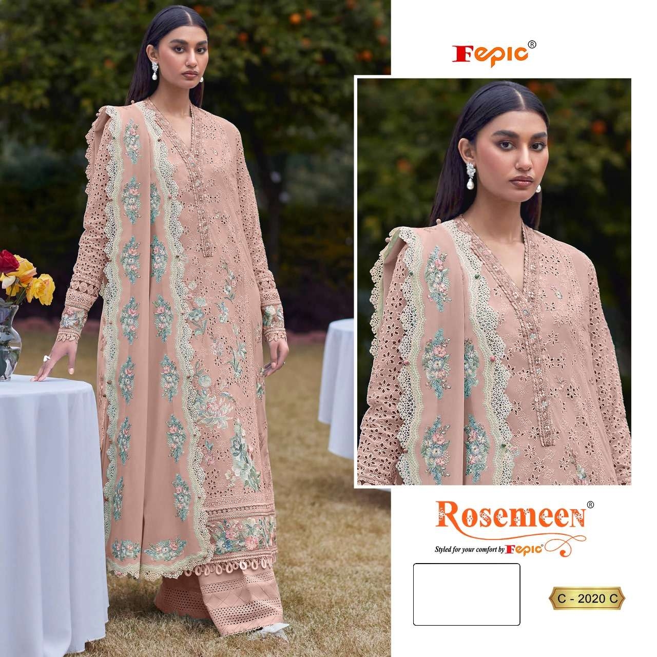 Fepic Rosemeen C- 2020 Cambric Embroidered wholesale suit 