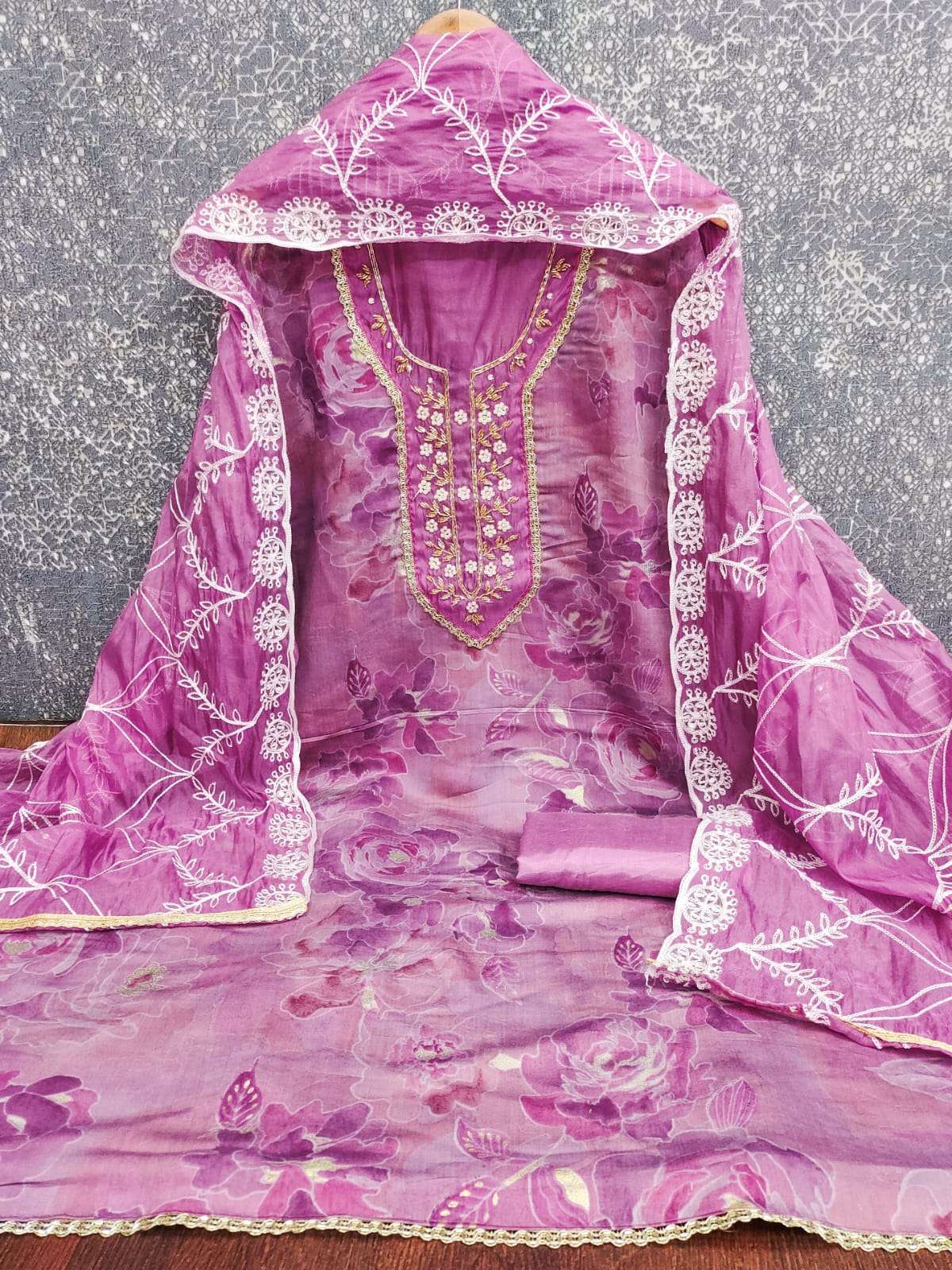 fiza PV ROMAN SILK FRONT & BACK PRINT BEADS wholesale suit 