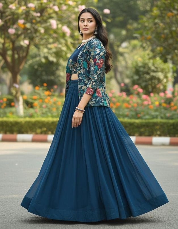 grtn8216 georgette fully stitched koti with frilled lehenga set for any occasion