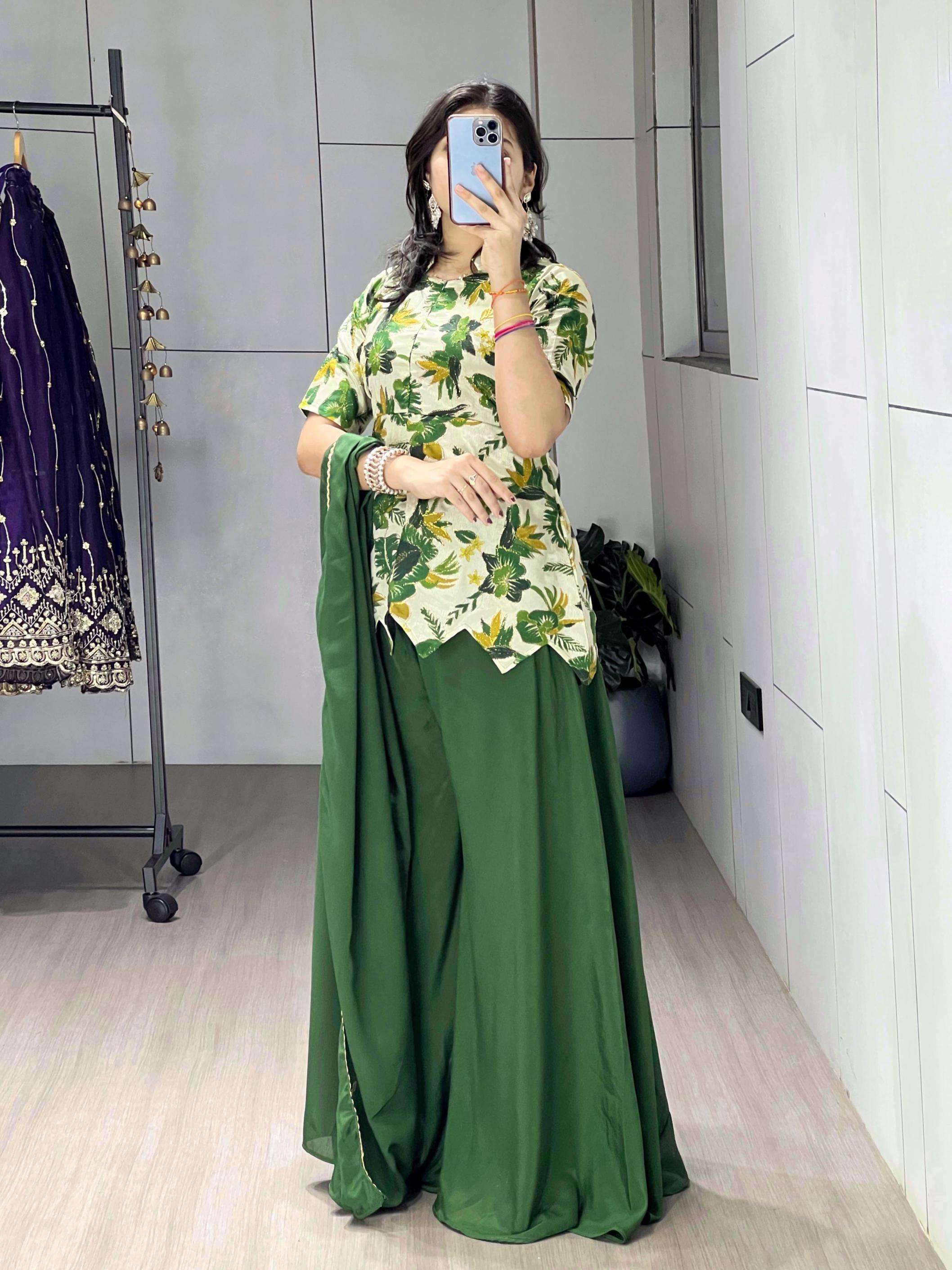 grtn8227 elegance readymade chinon wedding plazzo kurti with dupatta